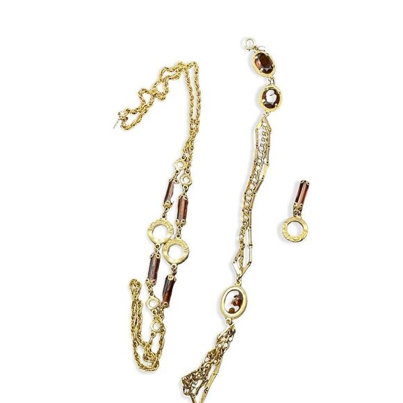 Sarah Coventry goldtone brown gems with removable lariat necklace - Picture 12 of 14
